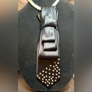 Elegant Black Satin Tie with Rhinestone Accents